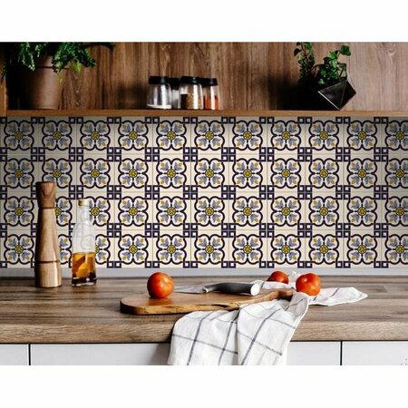 Homeroots 4 x 4 in. Azul Blue Flora Peel & Stick Removable Tiles 400010